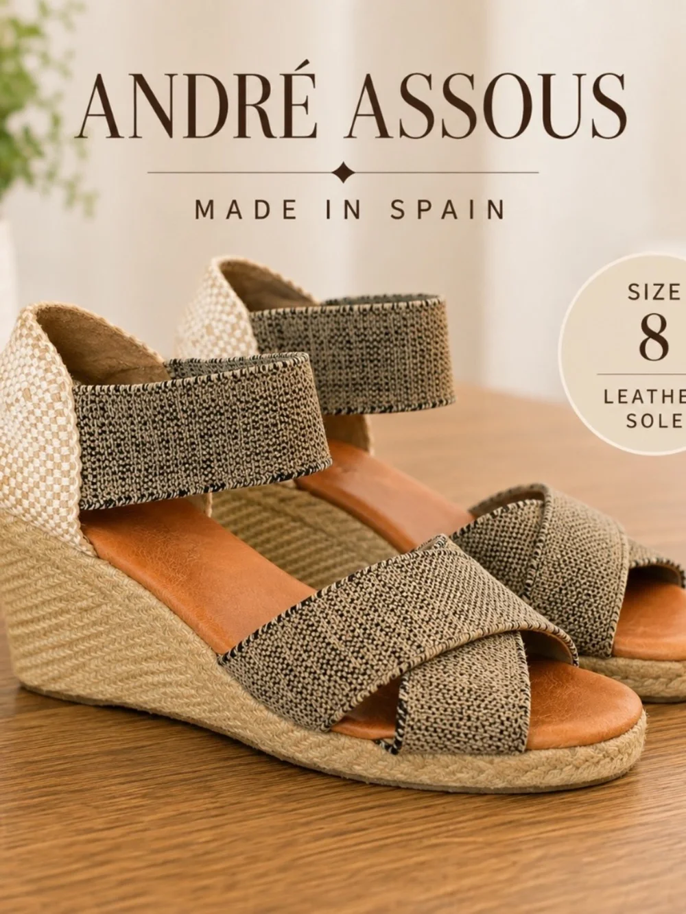 André Assous Espadrille Wedge Sandals Made in Spain Size 8